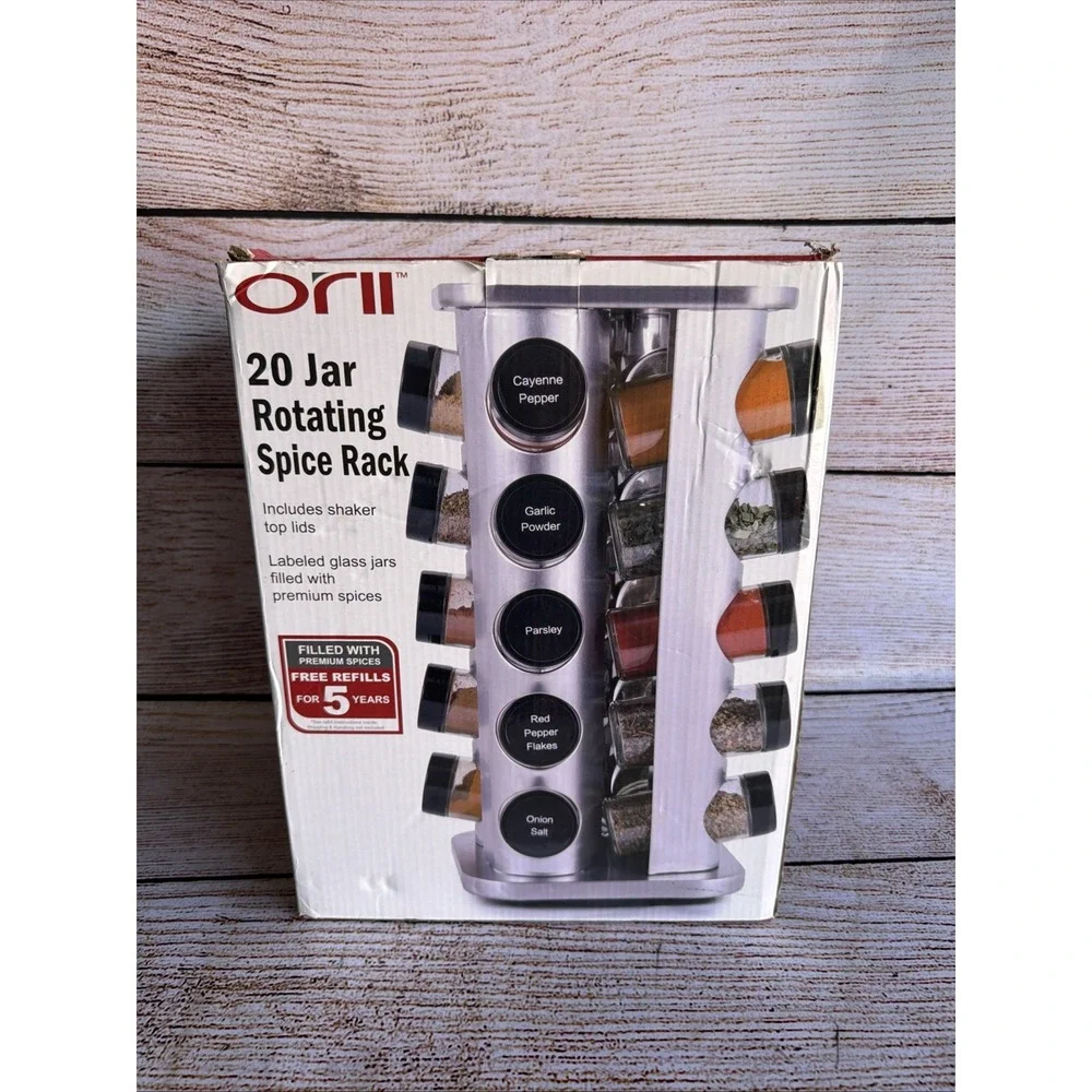 ORII 20 Jar Stainless Steel Revolving Spice Rack w/Spices Included
